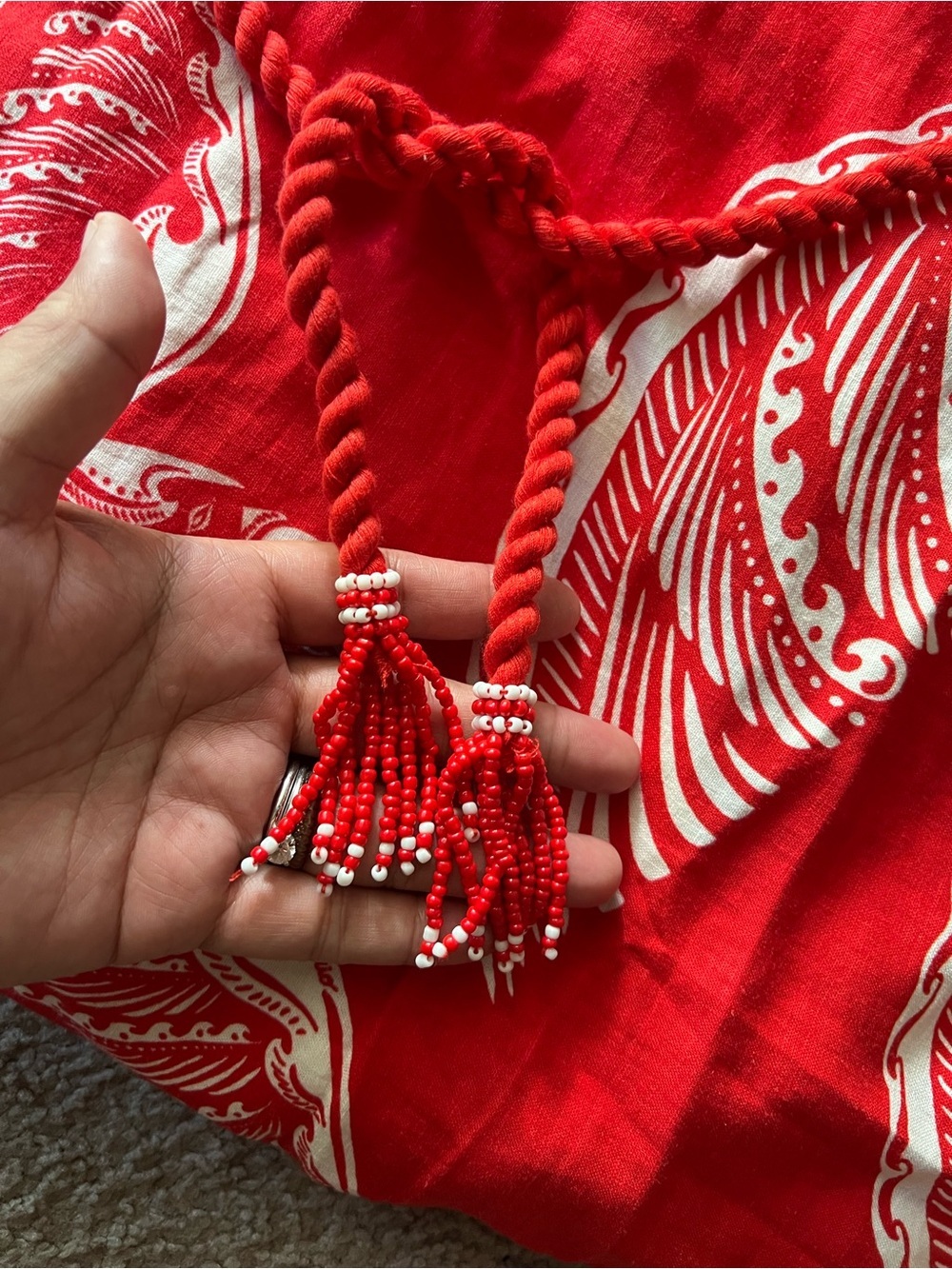 NWT Farm Rio Red Linen Blend Majestic Coconut Tree Maxi Dress Tropical Sz L - Picture 7 of 16
